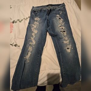 Torrid Blue Straight Leg Jeans with Distressed Details